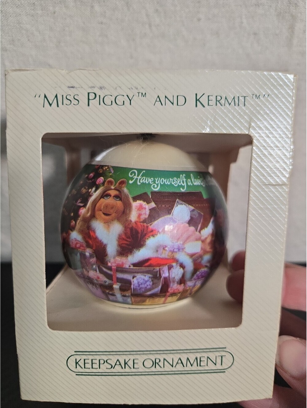 1982 Kermit And Miss Piggy Satin Ball Christmas Ornament